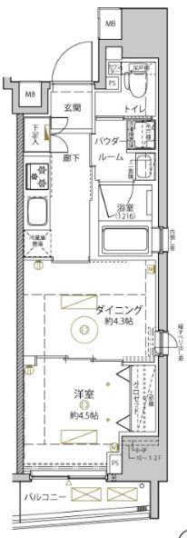 千代田区東神田のマンションの間取り