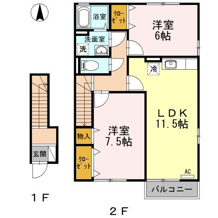 松山市松ノ木のアパートの間取り