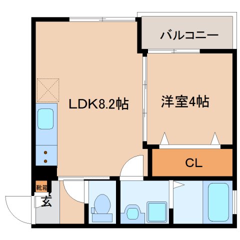 奈良市法蓮町のアパートの間取り