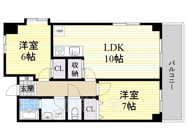 阪急宝塚線 庄内駅 徒歩10分 6階建 築20年の間取り写真