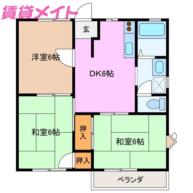 度会郡玉城町佐田のアパートの間取り