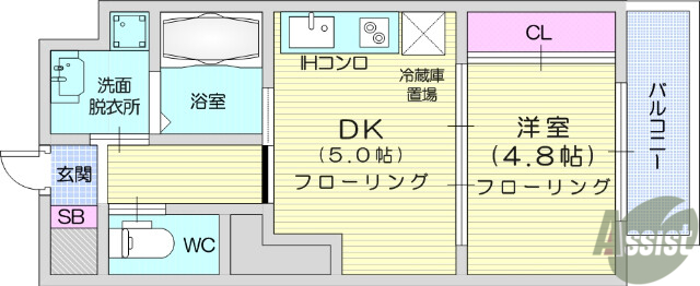 仙台市青葉区片平のマンションの間取り