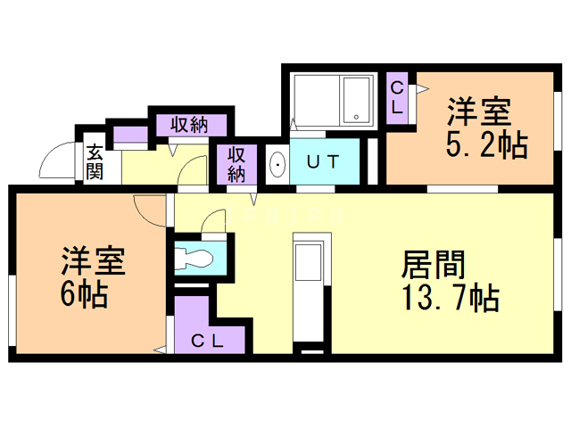 石狩市花川南五条のアパートの間取り