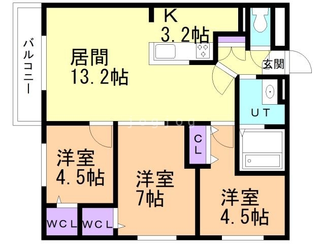 札幌市白石区南郷通のマンションの間取り