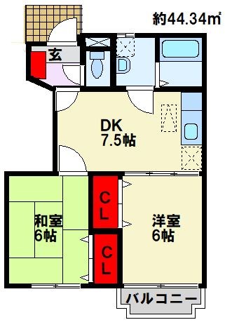 北九州市若松区ひびきの南のアパートの間取り