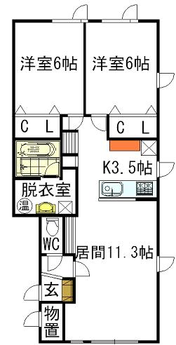 旭川市東四条のアパートの間取り