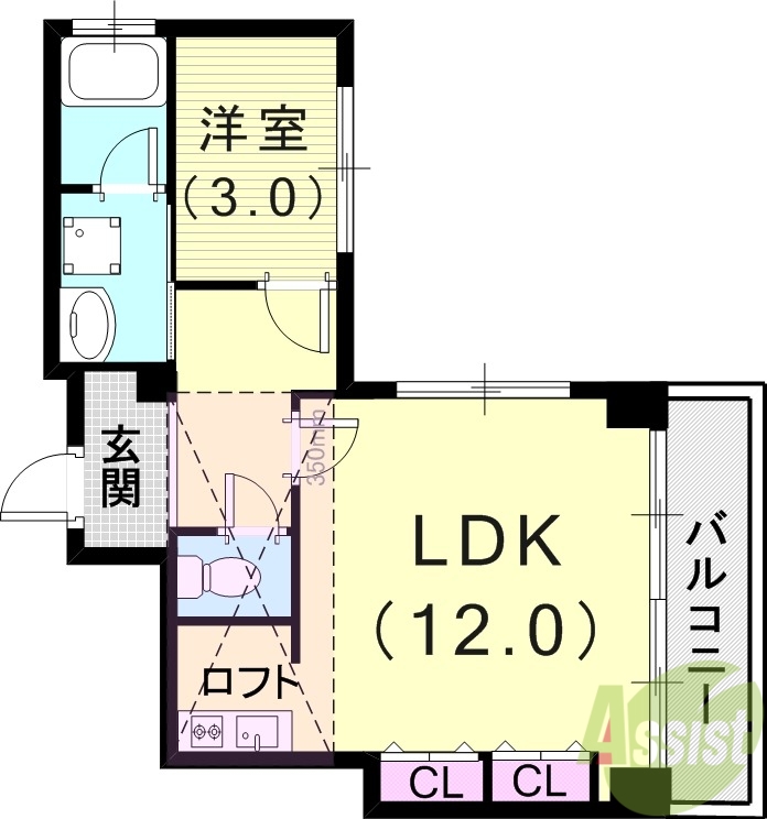 神戸市灘区神ノ木通のマンションの間取り