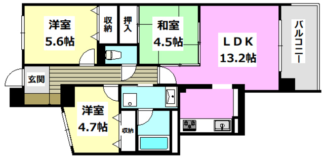 吹田市山田東のマンションの間取り