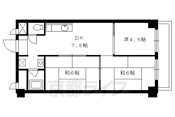 京都市左京区一乗寺赤ノ宮町のマンションの間取り