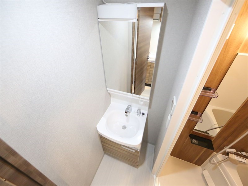 洗面設備　脱衣所　独立洗面台（シャンプードレッサー付）収納スペース有