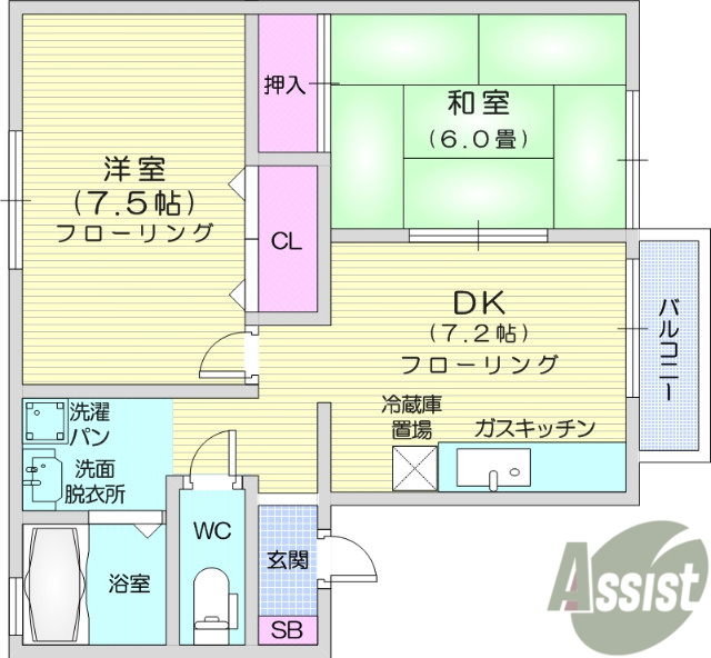 多賀城市山王のアパートの間取り