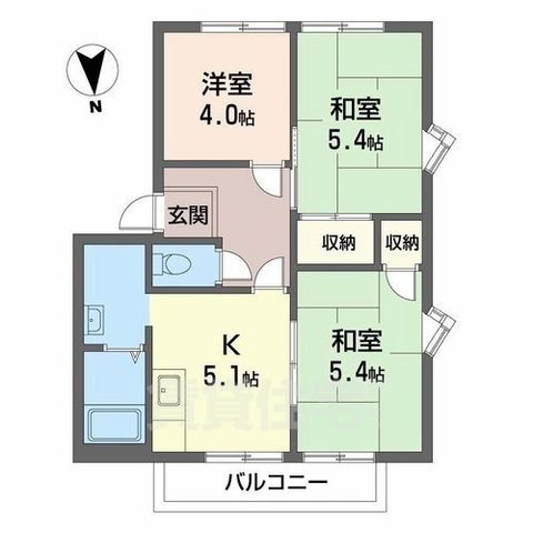 奈良市左京のアパートの間取り