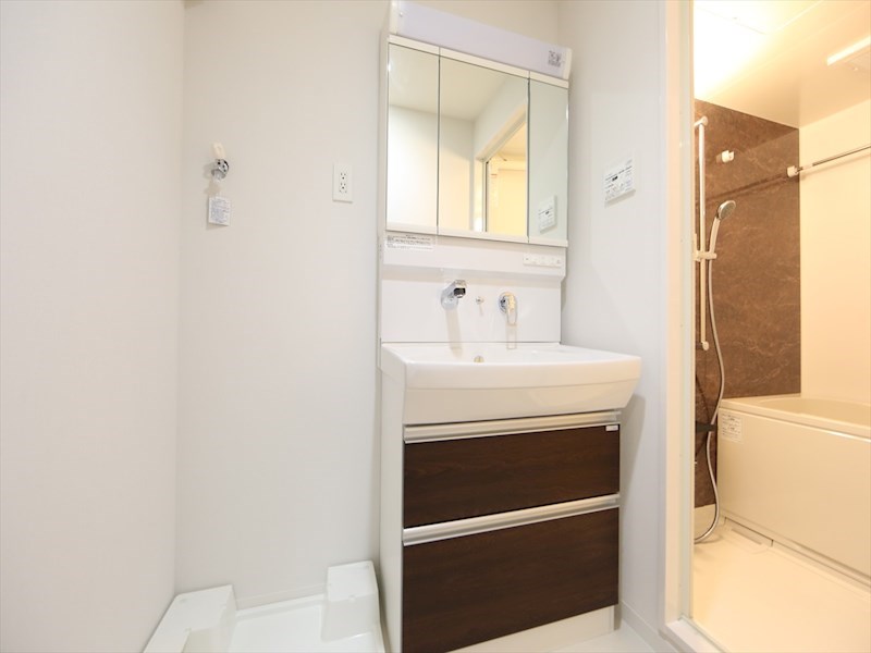 洗面設備　脱衣所　独立洗面台（シャンプードレッサー付）収納スペース有