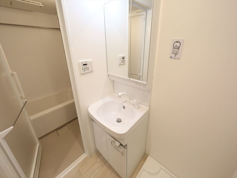 洗面設備　脱衣所　独立洗面台（シャンプードレッサー付）収納スペース有