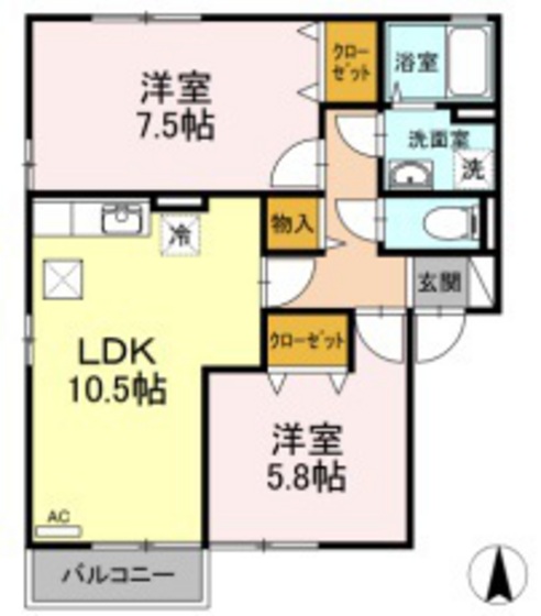 岡山市北区万成西町のアパートの間取り