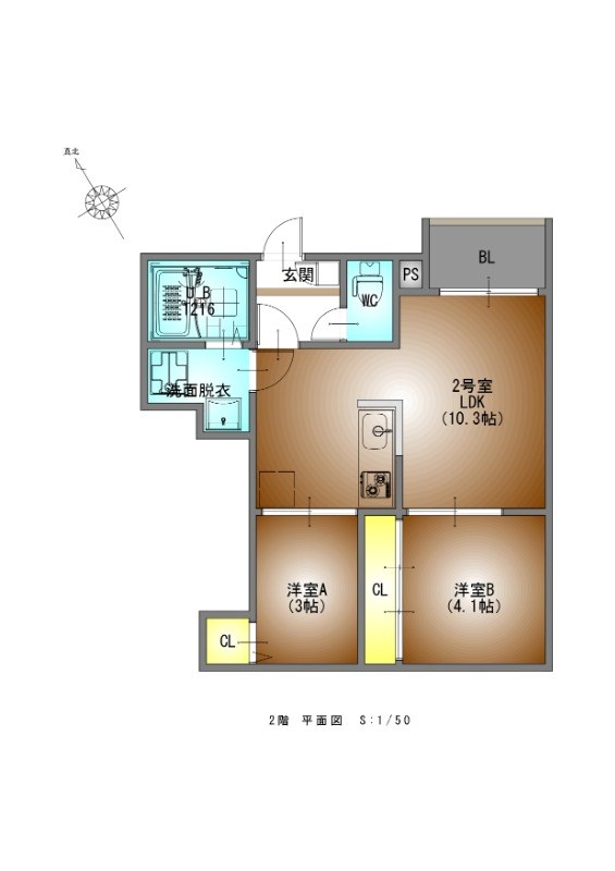 名古屋市瑞穂区北原町のアパートの間取り