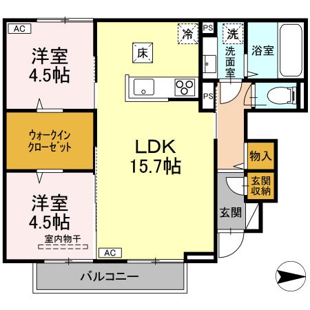 福山市本庄町中のアパートの間取り