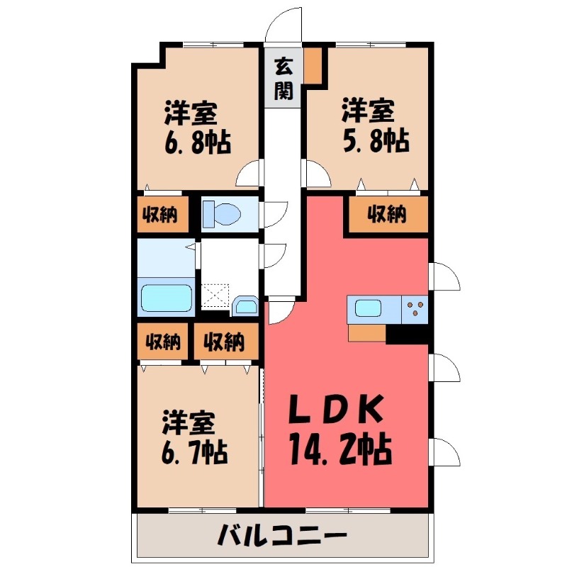 宇都宮市八幡台のマンションの間取り