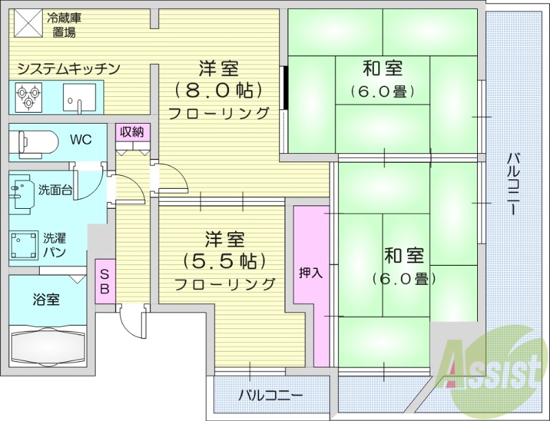 仙台市青葉区上杉のマンションの間取り