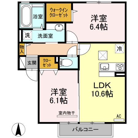 熊本市北区八景水谷のアパートの間取り