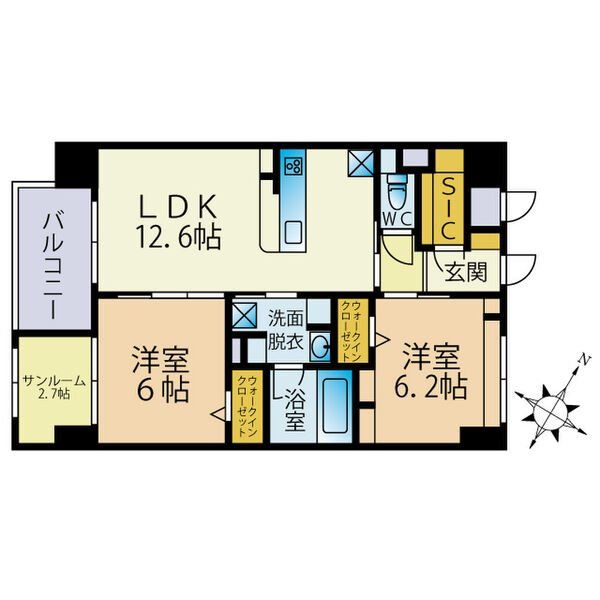 福岡市博多区元町のマンションの間取り