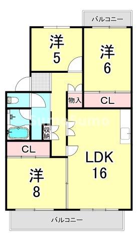 神戸市須磨区中落合のマンションの間取り