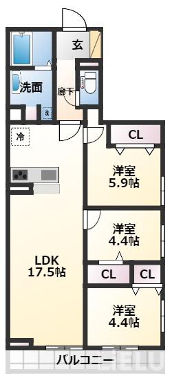 仙台市宮城野区宮千代のアパートの間取り