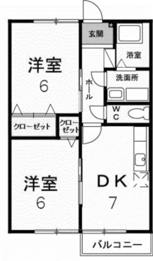 館林市東美園町のアパートの間取り