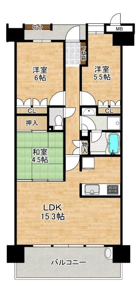 四條畷市西中野のマンションの間取り