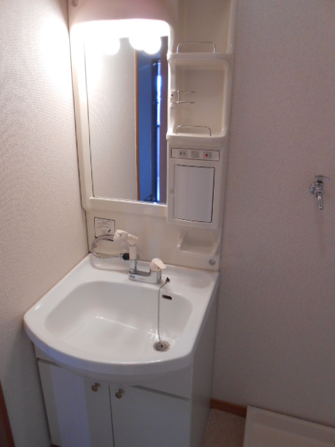 洗面設備　シャワー付洗面化粧台・屋内洗濯機置場完備