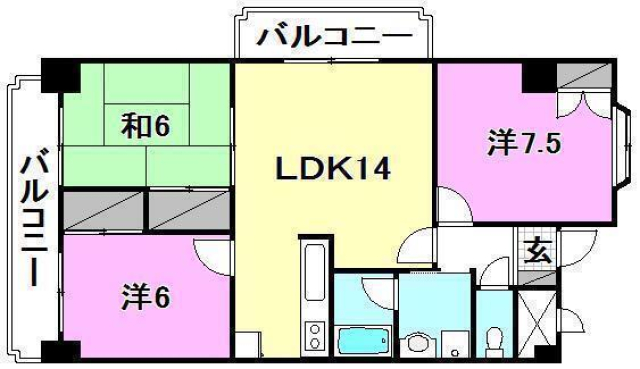 松山市竹原のマンションの間取り