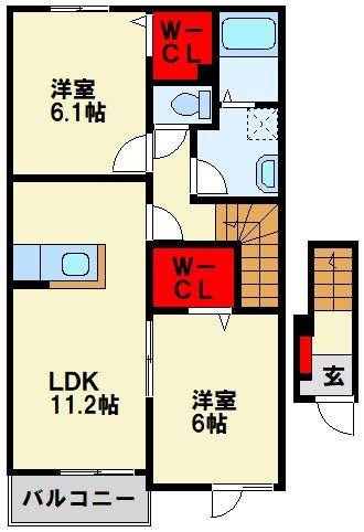 遠賀郡岡垣町野間のアパートの間取り