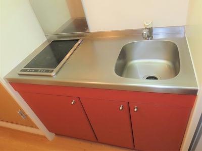 キッチン　2口の電気コンロまたはIHコンロとなります