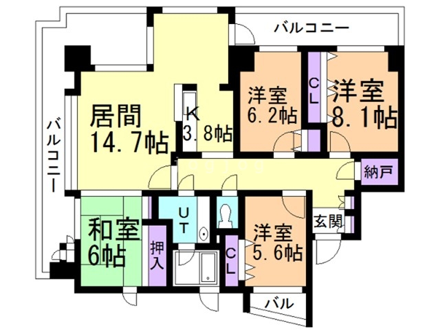 札幌市西区琴似二条のマンションの間取り