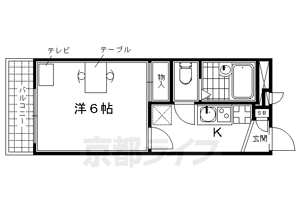 京都市下京区西七条北東野町のアパートの間取り