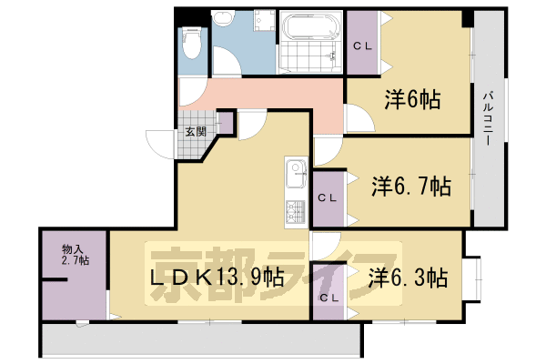 【宇治市大久保町のマンションの間取り】