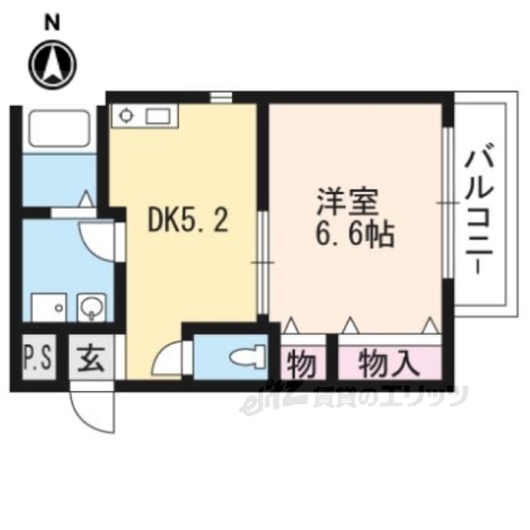 京都市左京区高野清水町のマンションの間取り