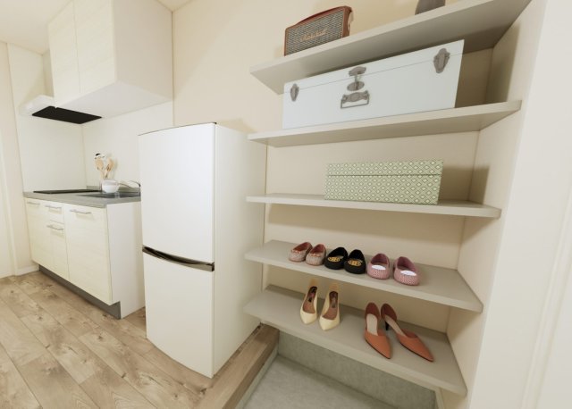 玄関　完成パース　室内モデルルーム加工