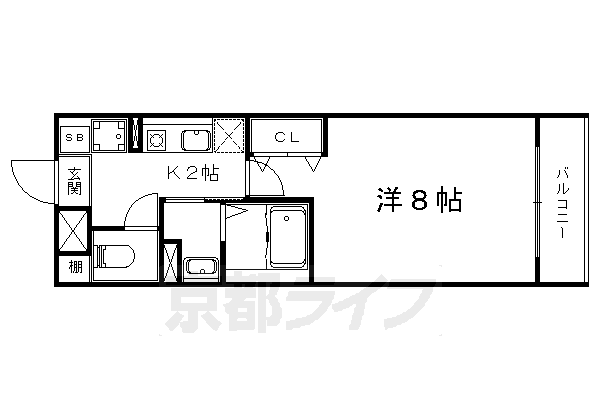 京都市山科区大宅中小路町のマンションの間取り