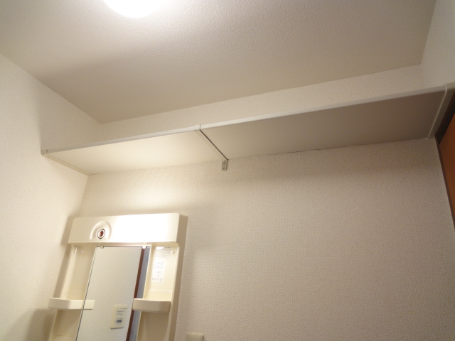 洗面設備　上には収納も付いております。