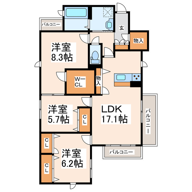 熊本市中央区新屋敷のアパートの間取り