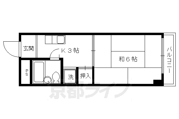 【京都市左京区一乗寺向畑町のマンションの間取り】