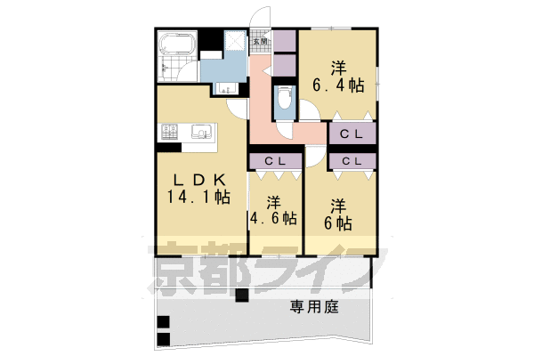 京都市北区上賀茂東上之段町のマンションの間取り