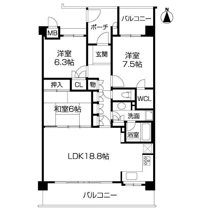 枚方市枚方上之町のマンションの間取り