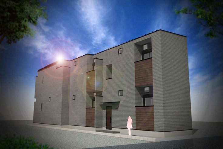 建物外観　外観パース　オートロック付　宅配ＢＯＸ有り