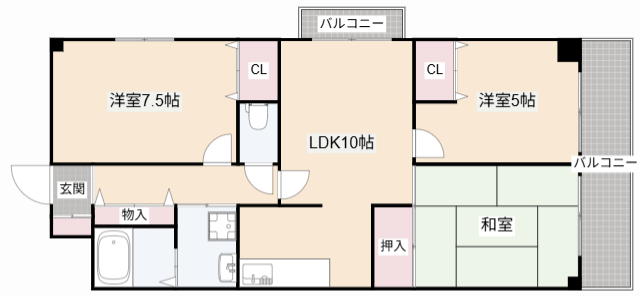 ＪＲ東海道本線 高槻駅 徒歩33分 3階建 築34年の間取り写真
