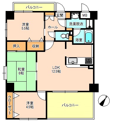 広島市安佐南区川内のマンションの間取り