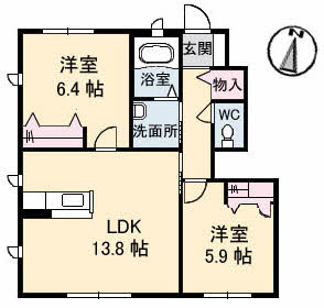 丸亀市郡家町のアパートの間取り