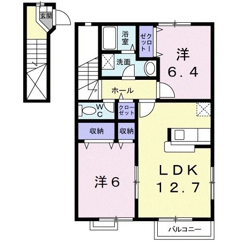 御坊市湯川町小松原のアパートの間取り