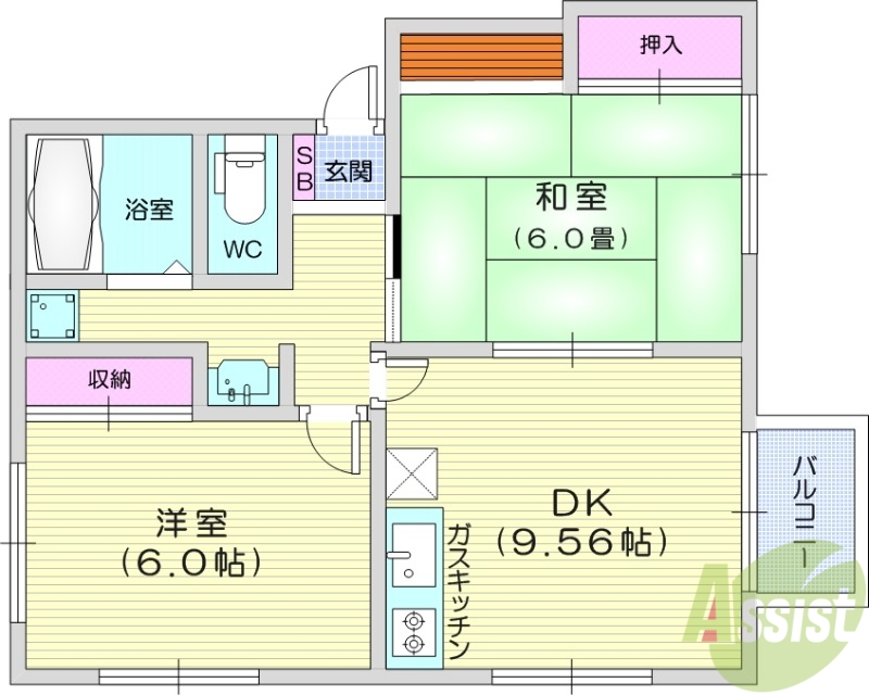 仙台市青葉区上愛子のアパートの間取り